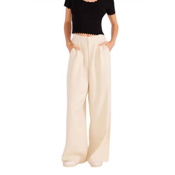 NEW MINKPINK everly wide leg pants in crema - Picture 1 of 3